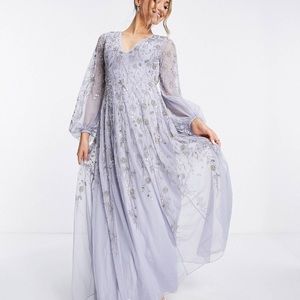 ASOS DESIGN maxi dress with blouson sleeve and delicate
floral embellishment